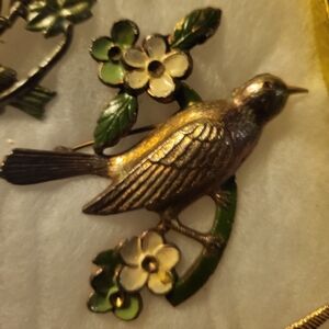 Vintage Bird & Floral Brooch UM